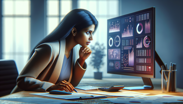 Starting the Debt Consolidation Journey with Bad Credit: A Comprehensive UK Guide | DCL An individual reviewing their financial report and credit score on a computer, surrounded by various documents in an office setting.