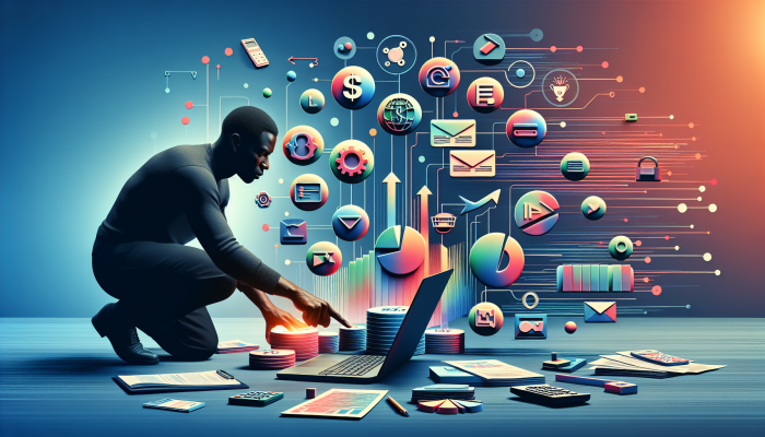 Starting the Debt Consolidation Journey with Bad Credit: A Comprehensive UK Guide | DCL An individual reviewing financial documents and setting up direct debits on a laptop, with graphs illustrating an improving credit score.