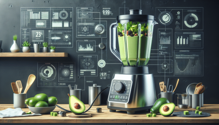 High-tech blender with a 1000-watt motor, blending green smoothies and avocado dips to silky-smooth texture.
