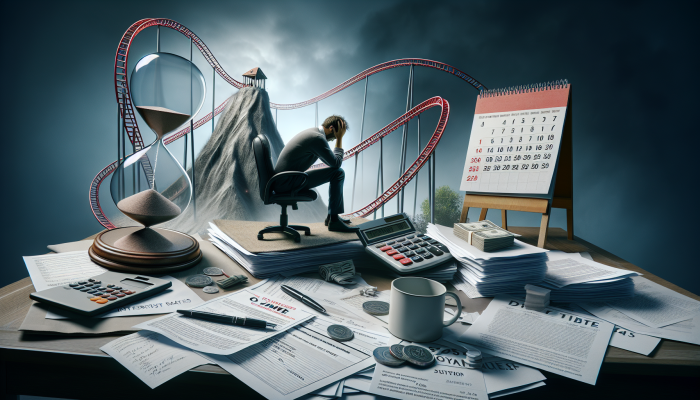 The Impact of Inflation on Debt Consolidation Loans: A Comprehensive Guide | DCL A person reviewing financial documents surrounded by charts and a calendar, highlighting the risks of debt consolidation.