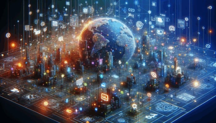 A futuristic digital map illustrating organized URL pathways guiding users and search engines through an SEO-optimised blog landscape.