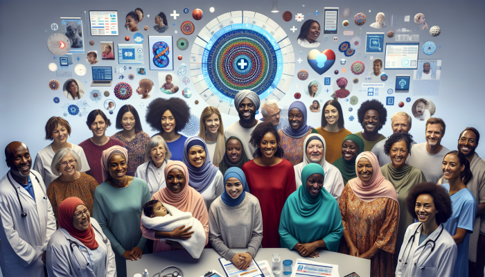 A diverse group of UK women with health insurance documents, surrounded by symbols of maternity, reproductive health, and counselling.