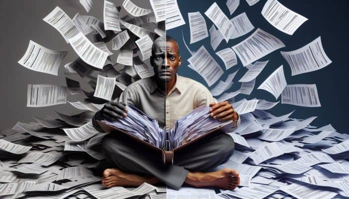 Understanding Debt Consolidation: A Comprehensive Overview | DCL Understanding Debt Consolidation: A visual representation of a person consolidating multiple bills into one folder, symbolizing financial relief and clarity.