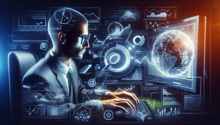 A person analyzing video SEO data on a computer, adjusting marketing strategies based on insights.