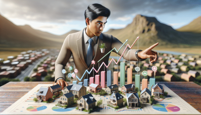 A Kimberley real estate expert analysing a map with market trend graphs, set against the picturesque Kimberley landscape.