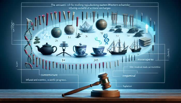 Timeline of acupuncture's evolution in Britain, illustrating the blend of ancient and modern methods.