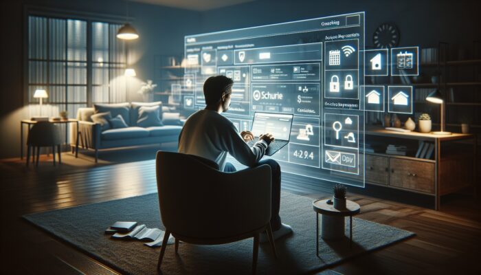Individual reviewing online booking details on a laptop in a cozy home office, featuring secure payment icons and a calendar.
