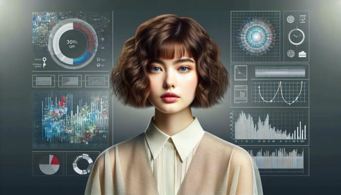 Blending Butterfly Bobs With Face-Framing Layers: Young woman with chin-length butterfly bob, featuring soft voluminous layers on wavy hair that frame her face and highlight features.