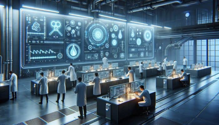 In a high-tech laboratory, scientists calibrate humidity sensors, monitor moisture data on digital screens, and adjust ventilation and dehumidifiers for optimal conditions.